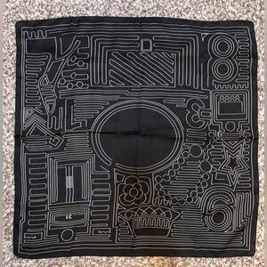 Black Graphic Line-Work Square Scarf